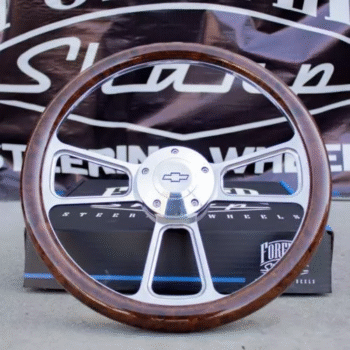 14" Billet Steering Wheel for Chevy - Burlwood Wrap and Chevy Horn Button